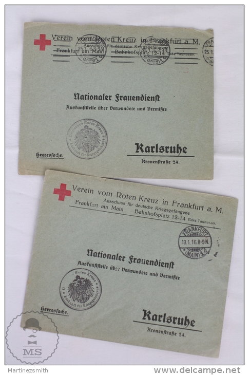 1916 WWI Red Cross Covers Women National Service - Centre For Missing & Wounded - Red Cross In Frankfurt Am Main. - 1914-18