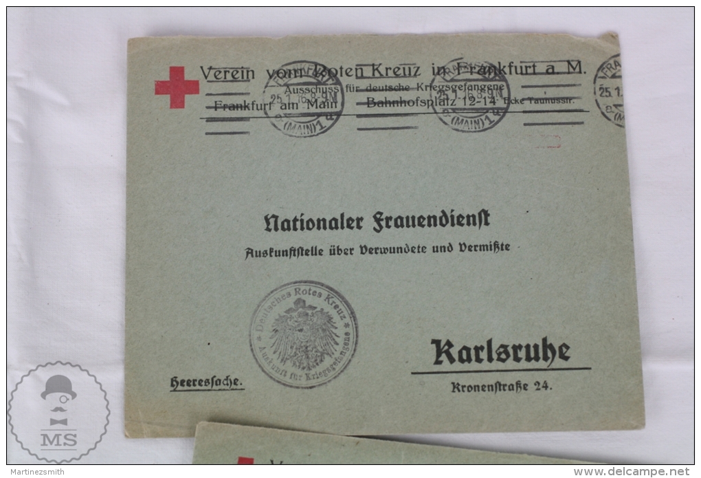 1916 WWI Red Cross Covers Women National Service - Centre For Missing & Wounded - Red Cross In Frankfurt Am Main. - 1914-18