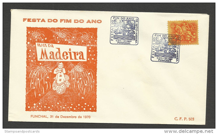 Portugal Cachet Commémoratif Feu D'artifice Nouvel An Funchal Madère Madeira 1970 Event Postmark New Year Fireworks - Año Nuevo