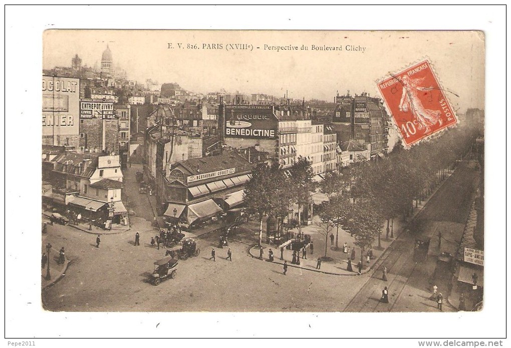 CPA : 75018  PARIS Perspective Du Boulevard Clichy : Belle Animation - Immeubles - Agasins - Attelages - Voitures .... - Arrondissement: 18