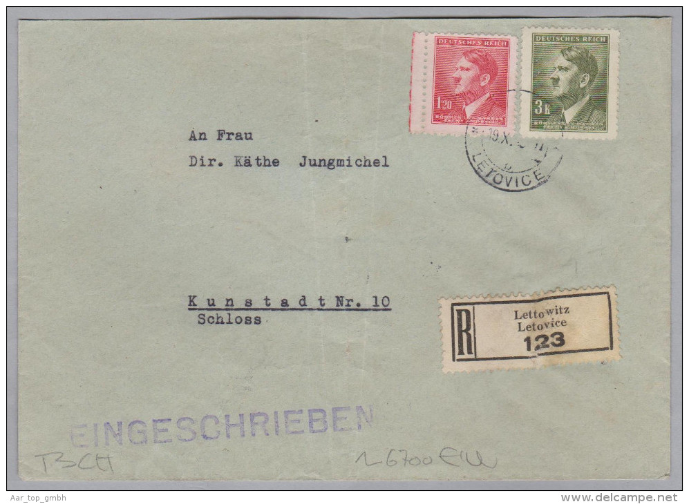 Heimat Tschechien LETTOWITZ 1943-10-19 R-Brief Nach Kunstadt - Lettres & Documents