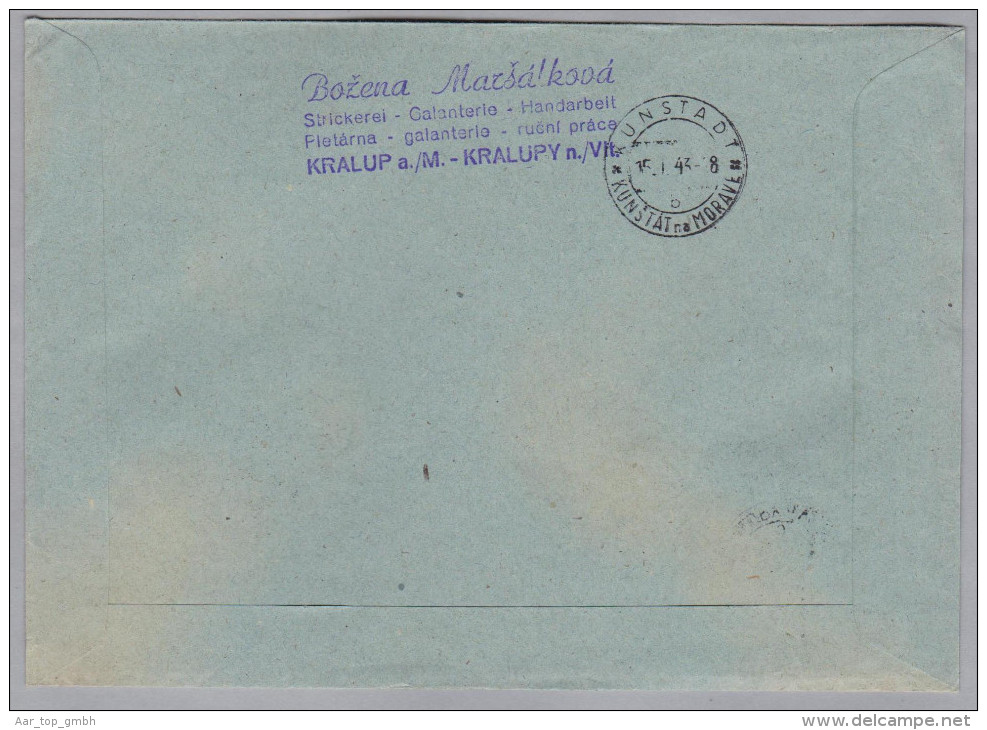 Heimat Tschechien KRALUP An Der Moldau 1943-01-14 R-Brief Nach Kunstadt - Lettres & Documents