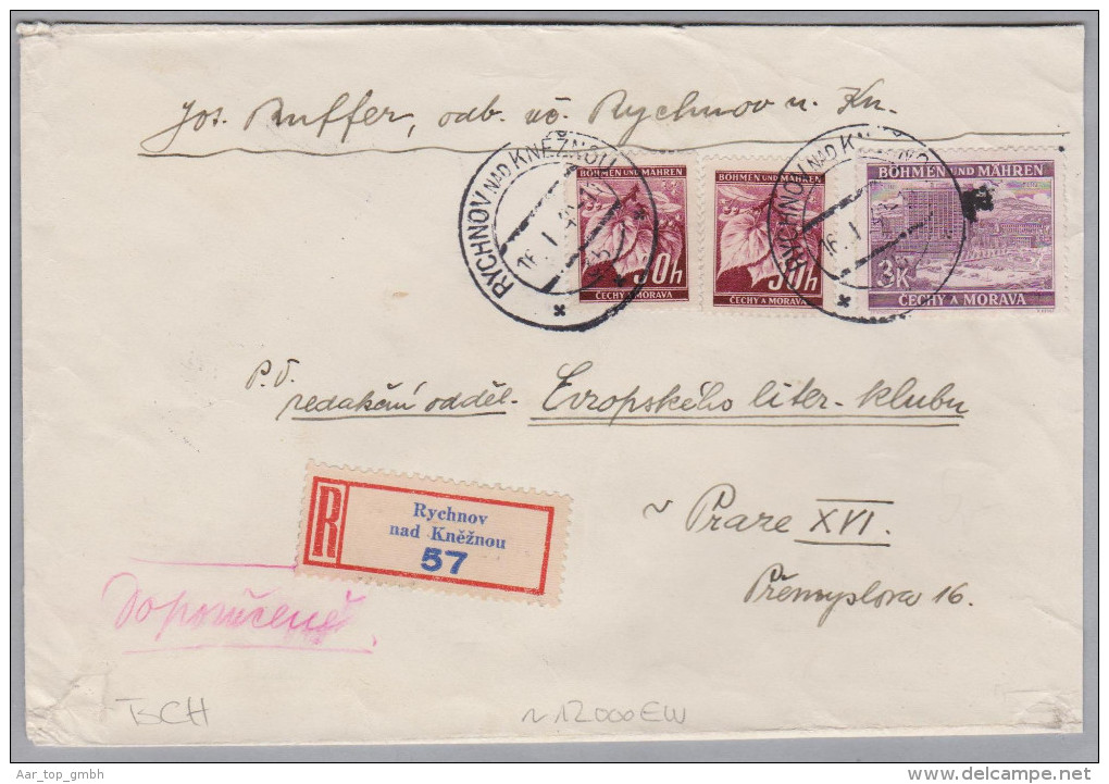 Heimat Tschechien RYCHNOV AD KNEZNOU 1940-01-16 R-Brief  Nach Prag - Lettres & Documents