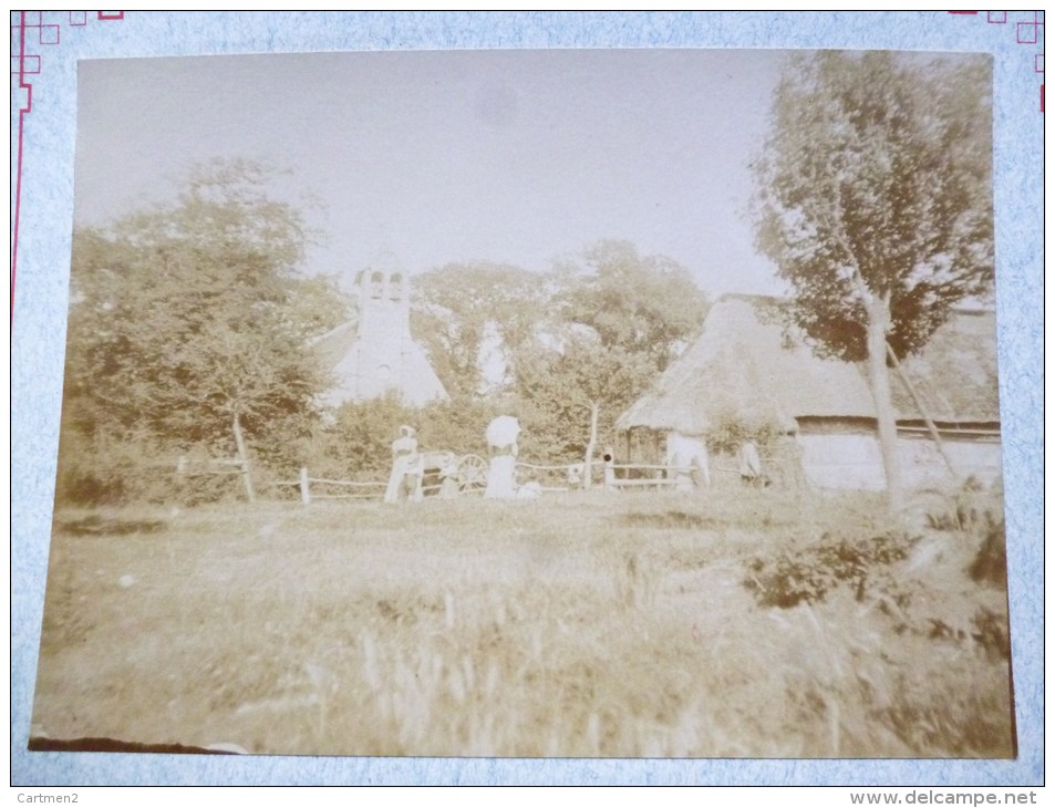 PHOTOGRAPHIE 1896 : AUBERVILLE EGLISE ET CHAULMIERE NORMANDE FERME 14 CALVADOS - Other & Unclassified