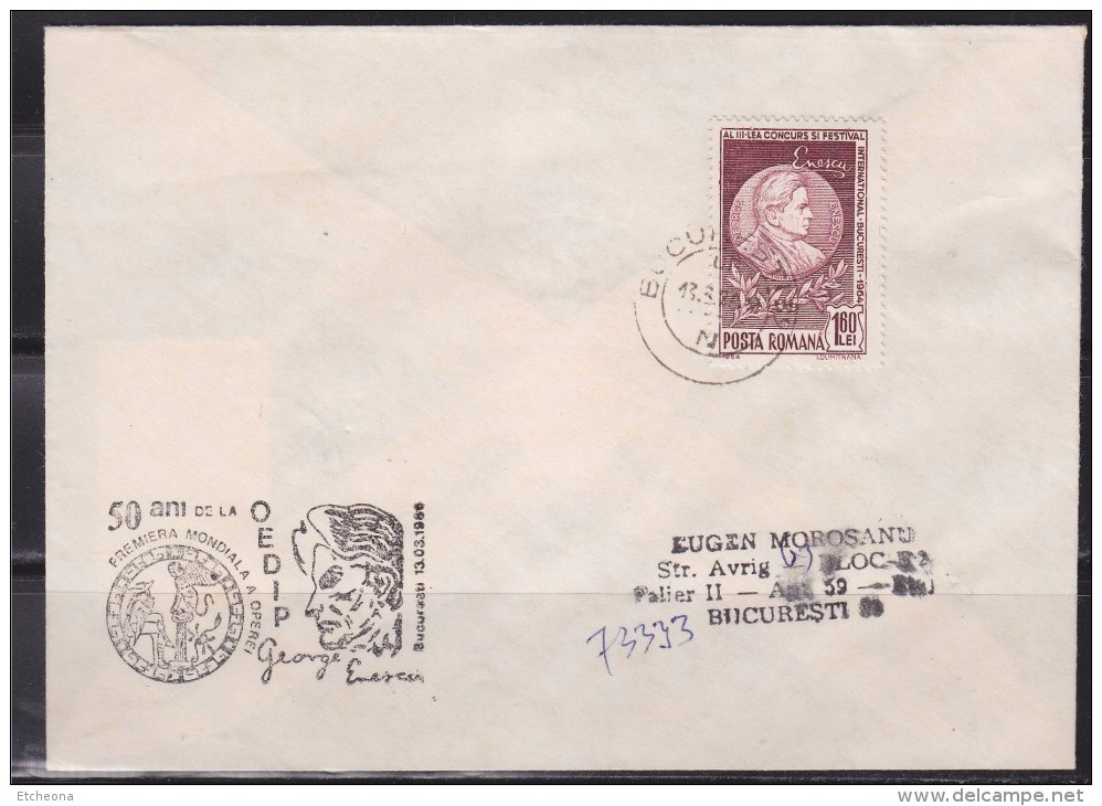 = Roumanie Georges Enescu 2 Timbres Dont 1 Au Verso Enveloppe Bucarest  13 03 86 - Marcofilie