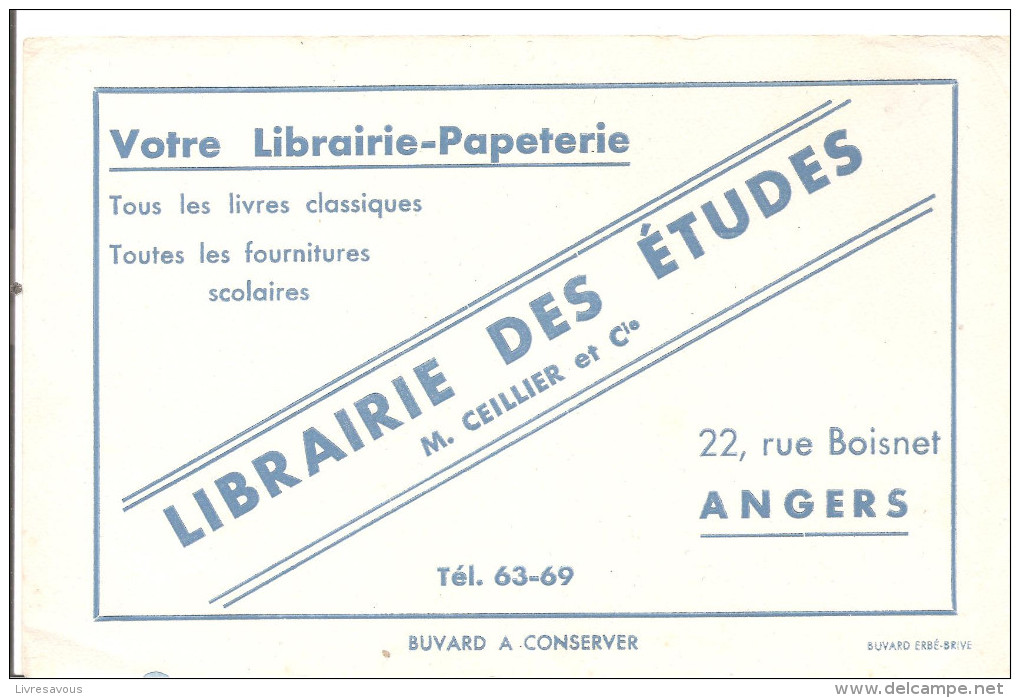 Buvard Librairie Des études M. Cellier Et Cie 22, Rue Boisnet à Angers - Papeterie