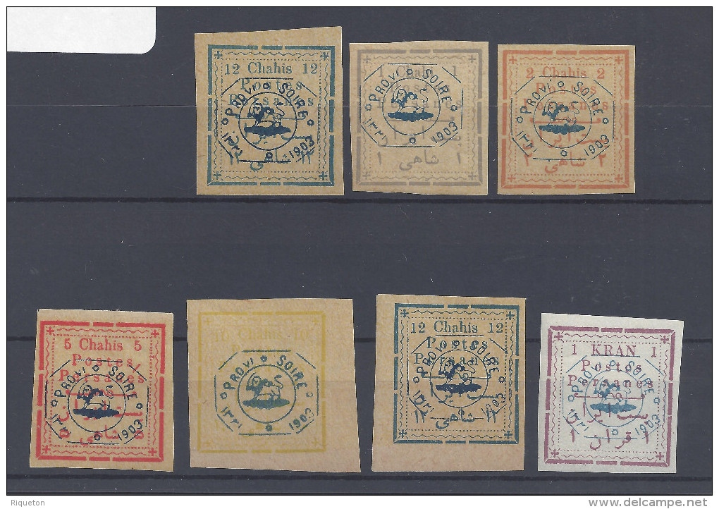 IRAN - 1902-03 -  N° 185 A à 191 - SURCHARGE OCTOGONALE BLEUE - X - TTB - - Iran