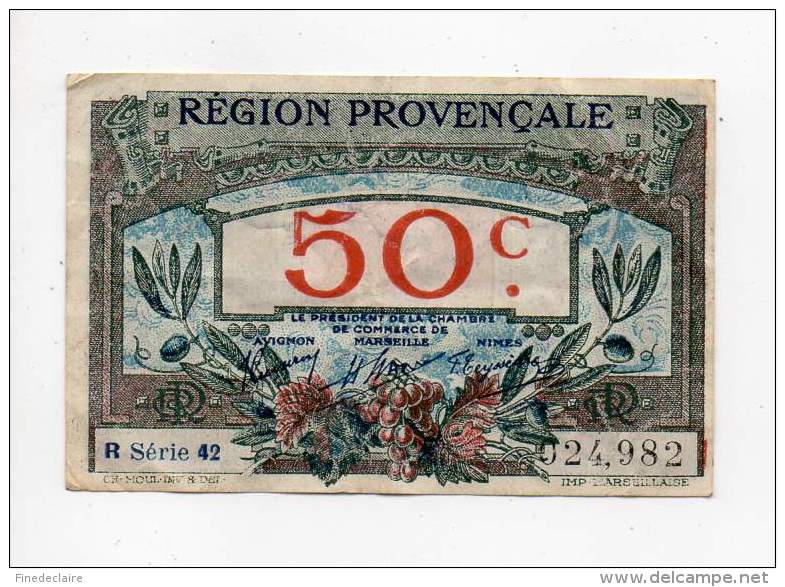 Billet Chambre De Commerce Région Provençale - 50 Cts - Série R - 42 - Remb. 31 Décembre 1922 - Filigrane Abeilles - Chambre De Commerce