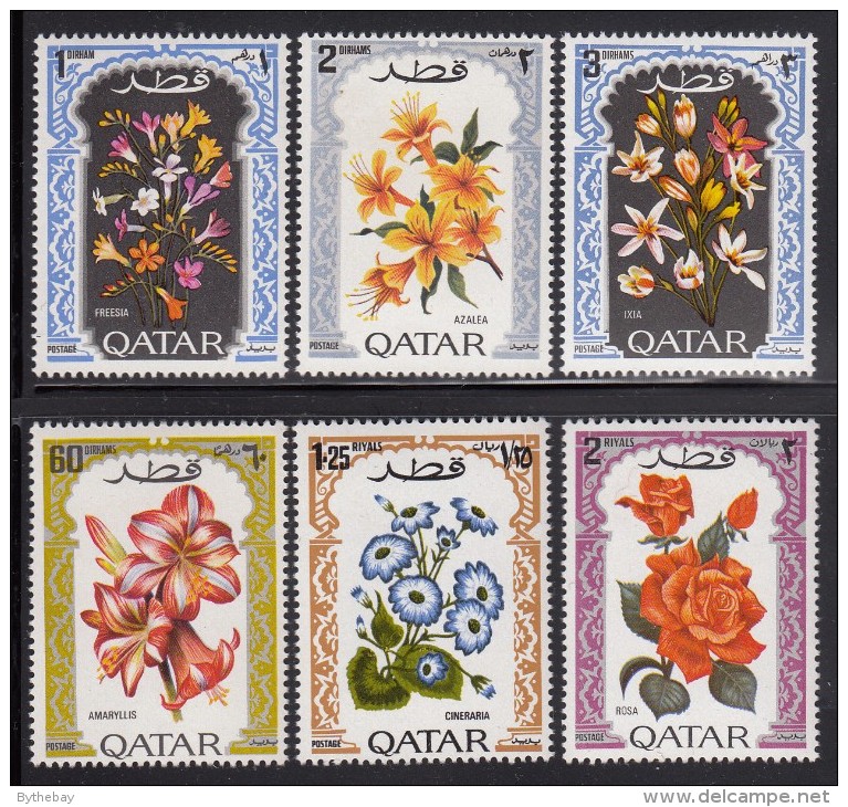 Qatar MH Scott #214-#219 Set Of 6 Flowers - Freesia, Azalea, Ixia, Amaryllis, Cineraria, Rosa - Qatar