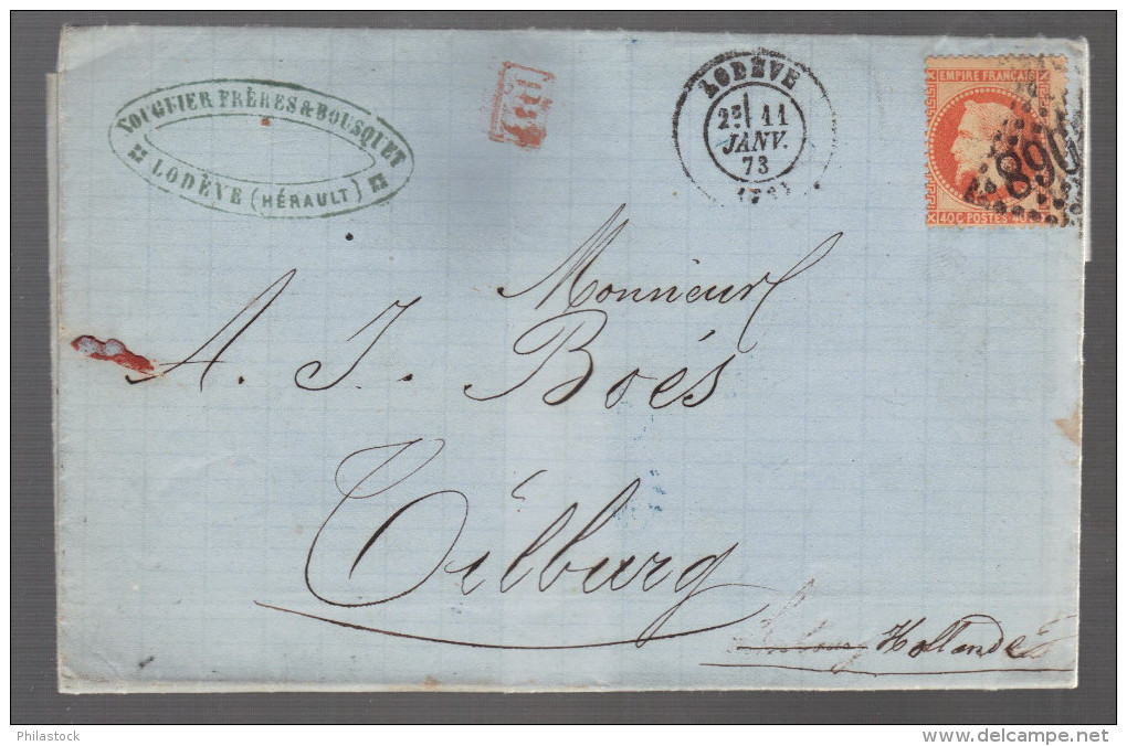 FRANCE 1873  N° 31 Obl. S/lettre GC 2068 Lodéve Pour Les Pays Bas - 1863-1870 Napoleon III With Laurels