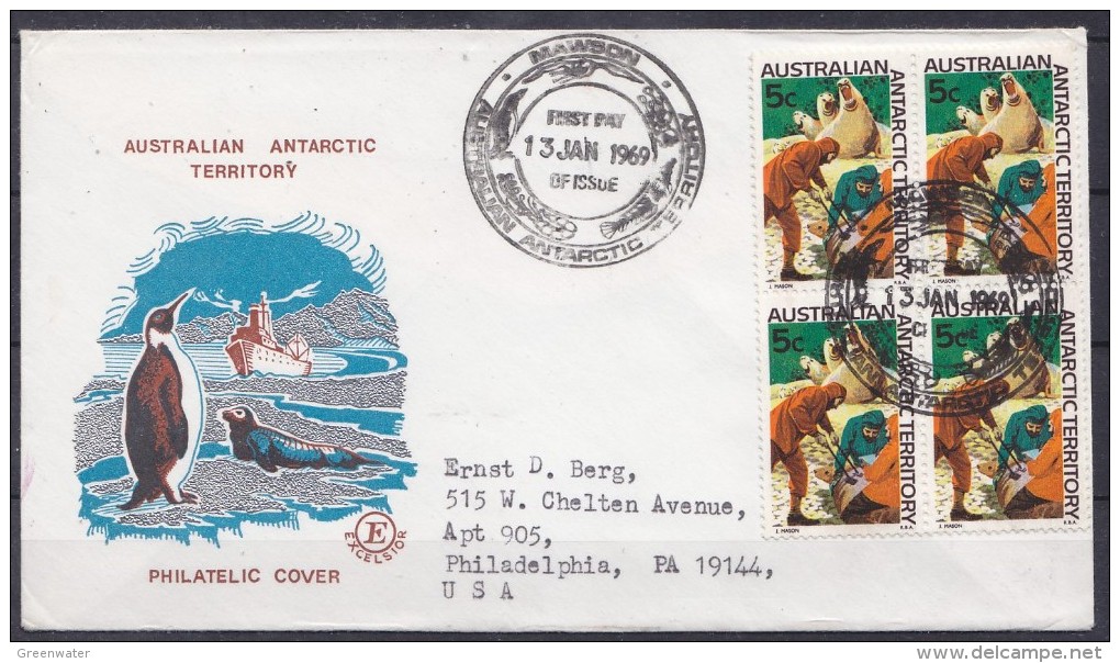 AAT 1969 Mawson Elephant Seal 1v In  Bl Of 4FDC (to Philadeplhia) (20124) - FDC