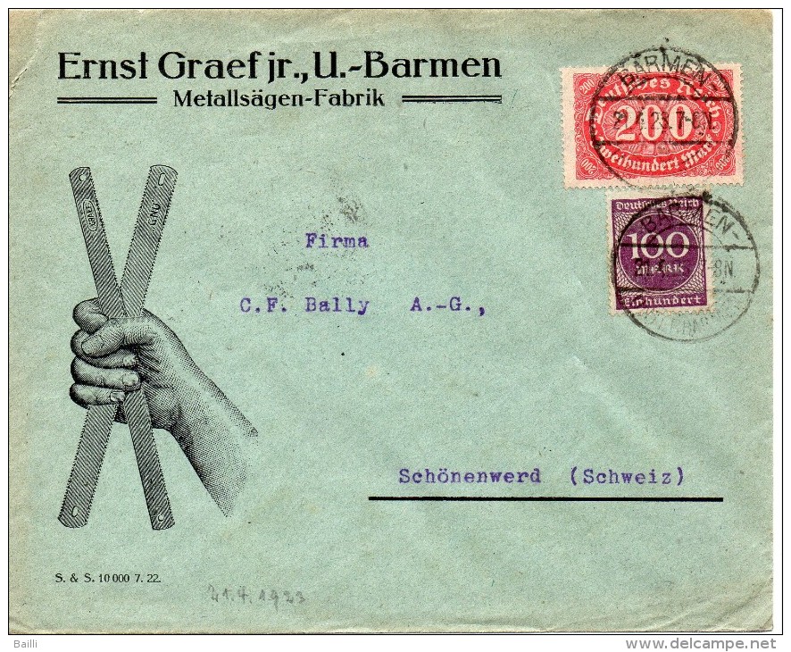 ALLEMAGNE LETTRE INFLATION BARMEN POUR LA SUISSE 1923 - Altri & Non Classificati