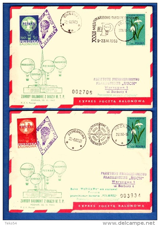 1963 Poland Polen Pologne: Ballonpost/ POZNAN SET OF 4 BALLOON FLIGHT COVERS.s. Scan - Ballonpost
