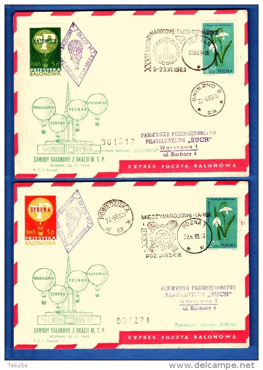 1963 Poland Polen Pologne: Ballonpost/ POZNAN SET OF 4 BALLOON FLIGHT COVERS.s. Scan - Ballons