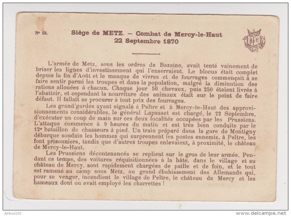 CHROMO HISTORIQUE H & Cie N° 18 SIEGE DE METZ (22 SEPTEMBRE 1870) COMBAT DE MERCY LE HAUT - 2 SCANS - - Otros & Sin Clasificación