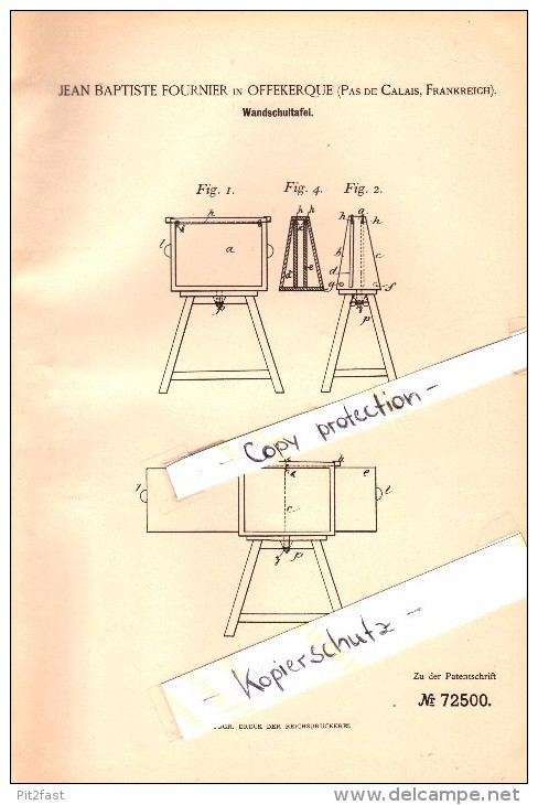 Original Patent - Jean Baptiste Fournier à Offekerque , 1893 , Blackboard Pour L'école !!! - Sonstige & Ohne Zuordnung