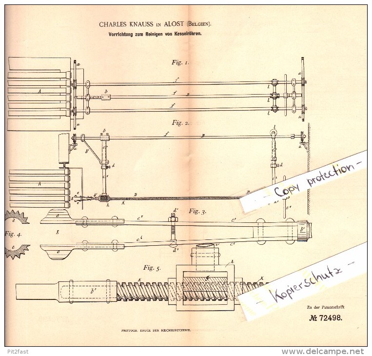 Original Patent - Charles Knauss In Alost / Aalst , 1893 , Reinigung Von Kesselröhren , Dampfmaschine !!! - Aalst