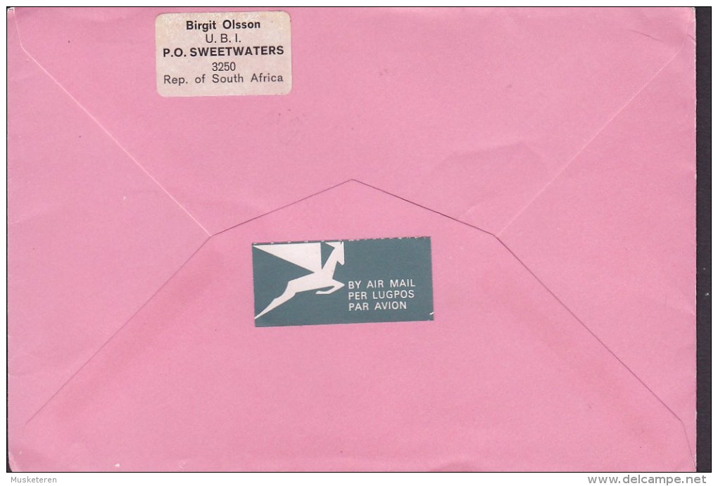 South Africa "Pegasus" Airmail Lugpos Par Avion Labels SWEETWATERS 1974? Cover Brief MALMÖ Sweden Orchids (2 Scans) - Luchtpost