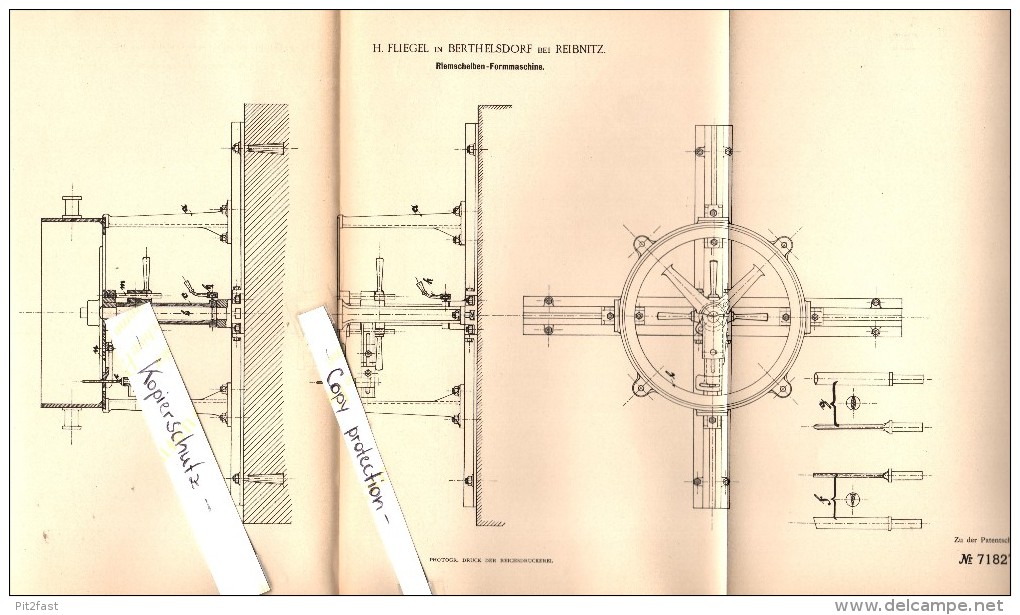 Original Patent - H. Fliegel In Berthelsdorf B. Herrnhut , 1893 , Riemenscheiben-Formmaschine , Reibnitz !!! - Herrnhut