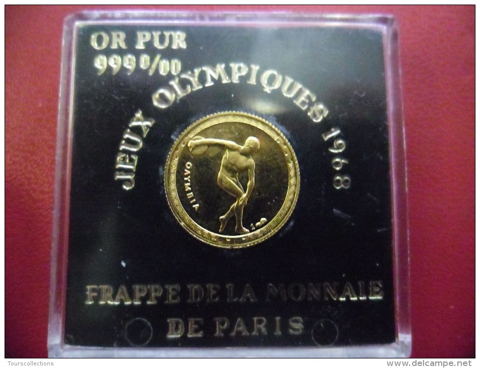 MEDAILLE En OR 1,74 Gr. 999/1000 J.O De Mexico 1968 XIX ° Olympiades Discobole - Livré Dans Son Coffret Monnaie De Paris - Altri & Non Classificati