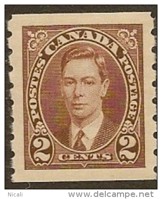 CANADA 1937 2c Brown Coil KGVI SG 369 UNHM FD123 - Coil Stamps