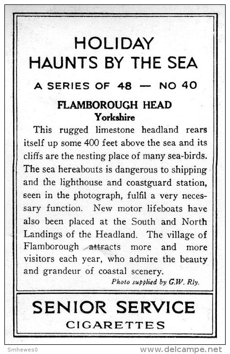 Cigarette Card - Holiday Haunts By The Sea Set. Flamborough Head Lighthouse & Coastguard Station - No. 40 - Andere & Zonder Classificatie