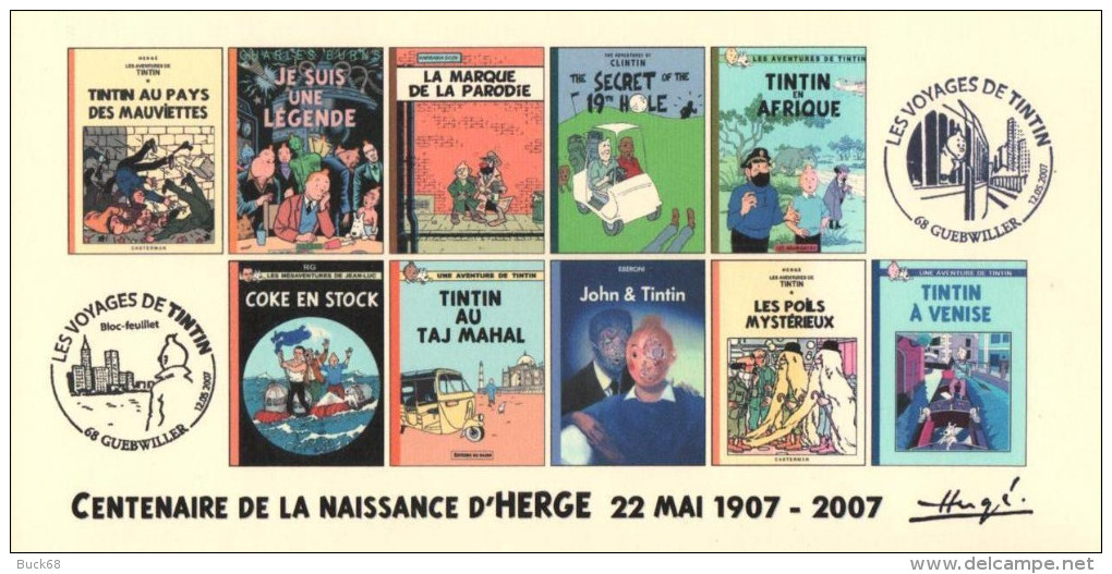 FRANCE 2007 N°63 Albums Fictifs + 2 Cachets Premier Jour FDC TINTIN KUIFJE TIM HERGE GUEBWILLER - Hergé