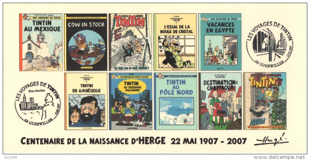 FRANCE 2007 N°64 Albums Fictifs + 2 Cachets Premier Jour FDC TINTIN KUIFJE TIM HERGE GUEBWILLER - Hergé