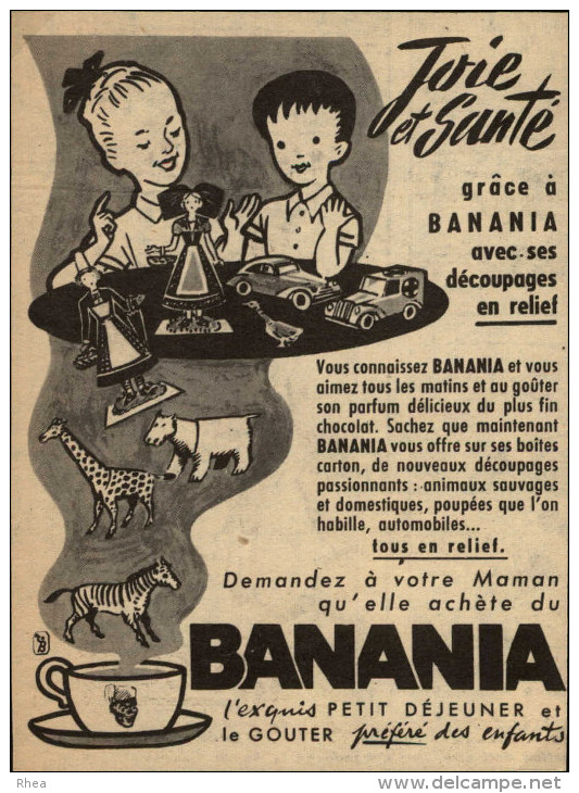 CHOCOLAT - BANANIA - Publicité Tirée D´une Revue (Ames Vaillantes De 1955) Et Collée Sur Carton - - Reclame