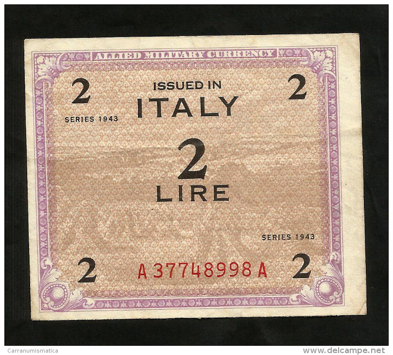 ITALIA 2 Lire - ALLIED MILITARY CURRENCY - 1943 (ITALIANO) - Occupation Alliés Seconde Guerre Mondiale