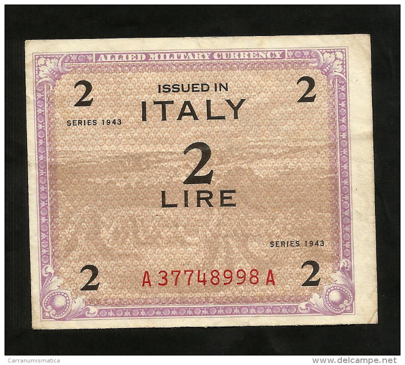 ITALIA 2 Lire - ALLIED MILITARY CURRENCY - 1943 (ITALIANO) - Occupazione Alleata Seconda Guerra Mondiale