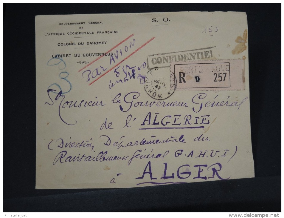 FRANCE- DAHOMEY LETTRE EN RECOMMANDEE EN FRANCHISE POUR GOUVERNEUR GENERAL A ALGER 1945 A VOIR   LOT P2644 - Covers & Documents