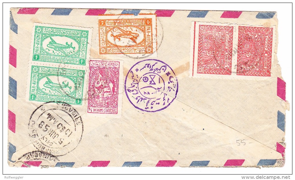 Saudi-Arabien Flugpost Brief 1958 Mecque Nach Srinagar Indien - Arabie Saoudite