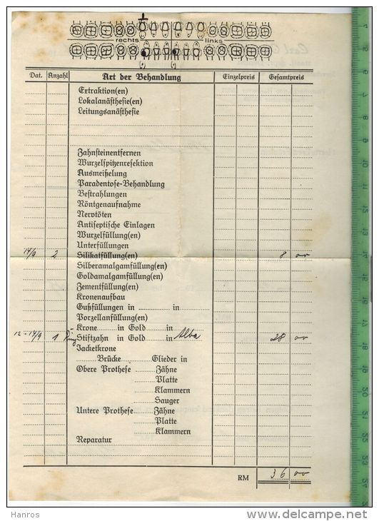 Rechnung 14.Sept. 1939, Zahnarzt, Seltenes Angebot, Zustand. I-II - 1900 – 1949