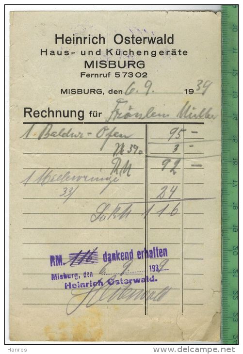 Rechnung 6.Sept. 1939, Misburg, Haus Und Küchengeräte - 1900 – 1949