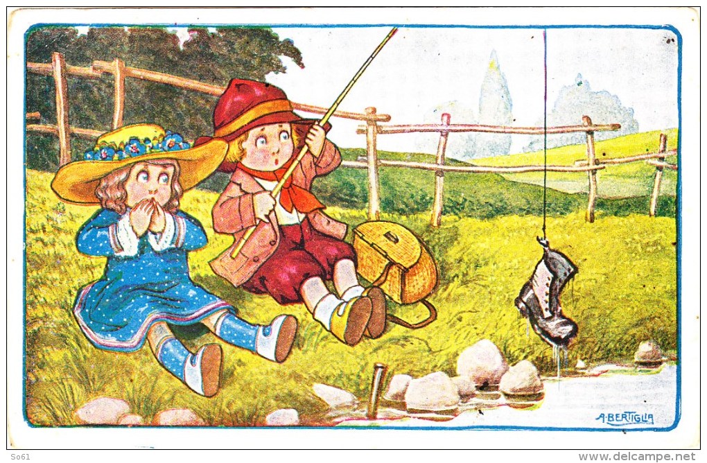 3774.  Bambini - Girl - Boy - Pesca - Fish - Bertiglia -1948 - Casa Penale Soriano Nel Cimino Viterbo - FP -small Format - Bertiglia, A.