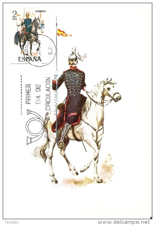 1977 POSTAL UNIFORMES MILITARES Nº 2424  ( PRIMER DIA DE CIRCULACION) MILITAR-CABALLO-HORSE - Tarjetas Máxima