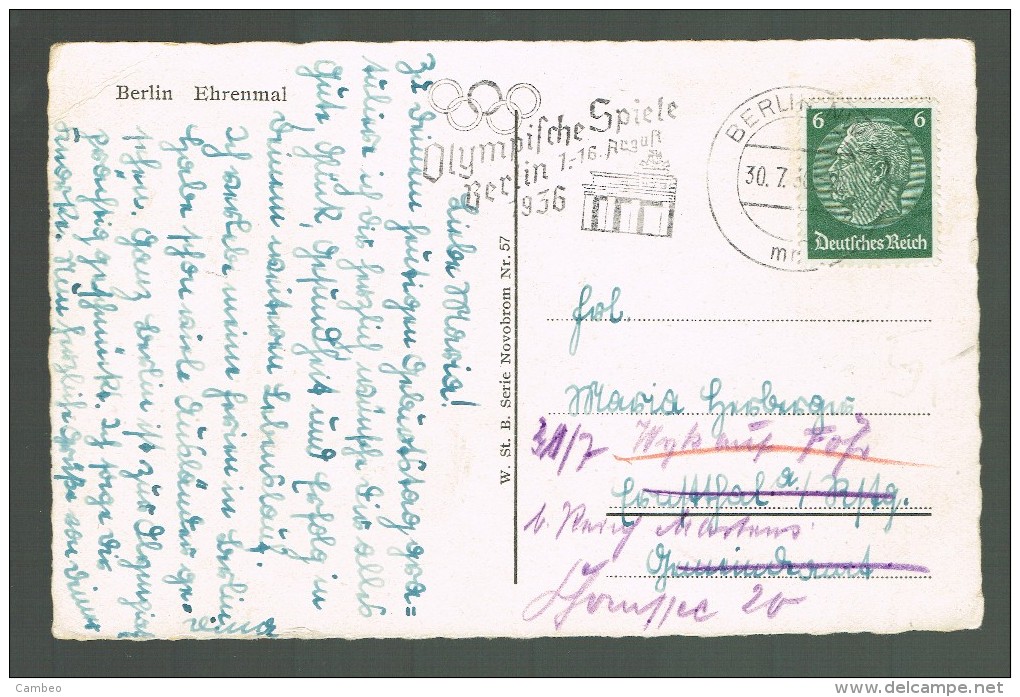 (See Scan) DEUTCHE GERMANY    MACHIENE   OLYMPIC GAMES 1936 BERLIN  POSTCARD - Estate 1936: Berlino