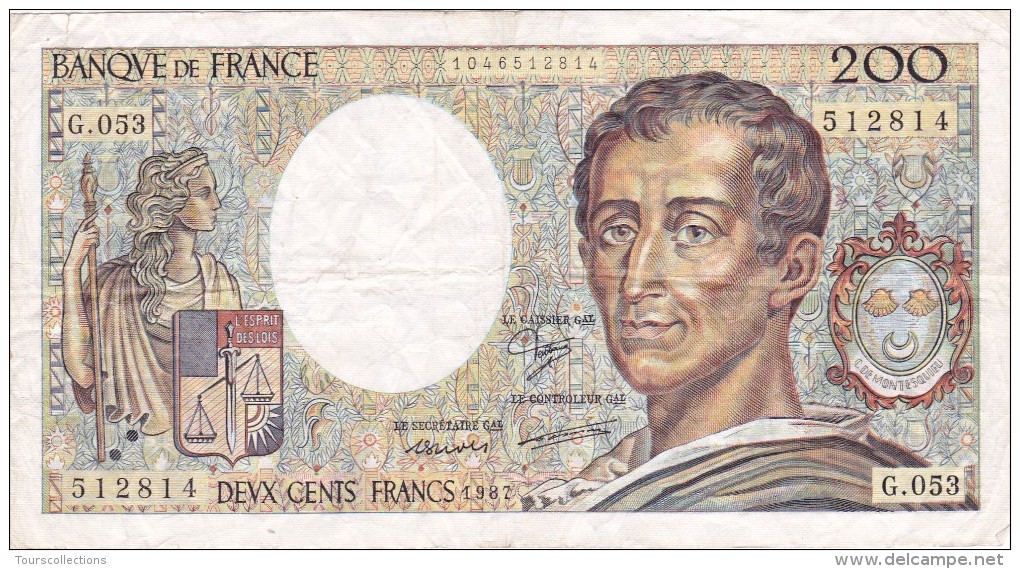 200 FRANCS MONTESQUIEU 1987  @ Voir Les 2 Scans Billet De Banque - 200 F 1981-1994 ''Montesquieu''