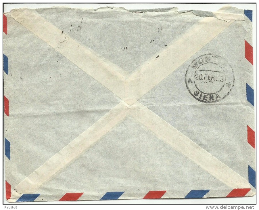 COLONIE ITALIANE SOMALIA AFIS 17 2 1953  PITTORICA CENT. 20 + POSTA AEREA AIR MAIL 1 S. LETTERA COVER - Somalia (AFIS)