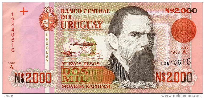 Uruguay 2000 Nuevo  Pesos 1989 Pick 68a UNC - Uruguay