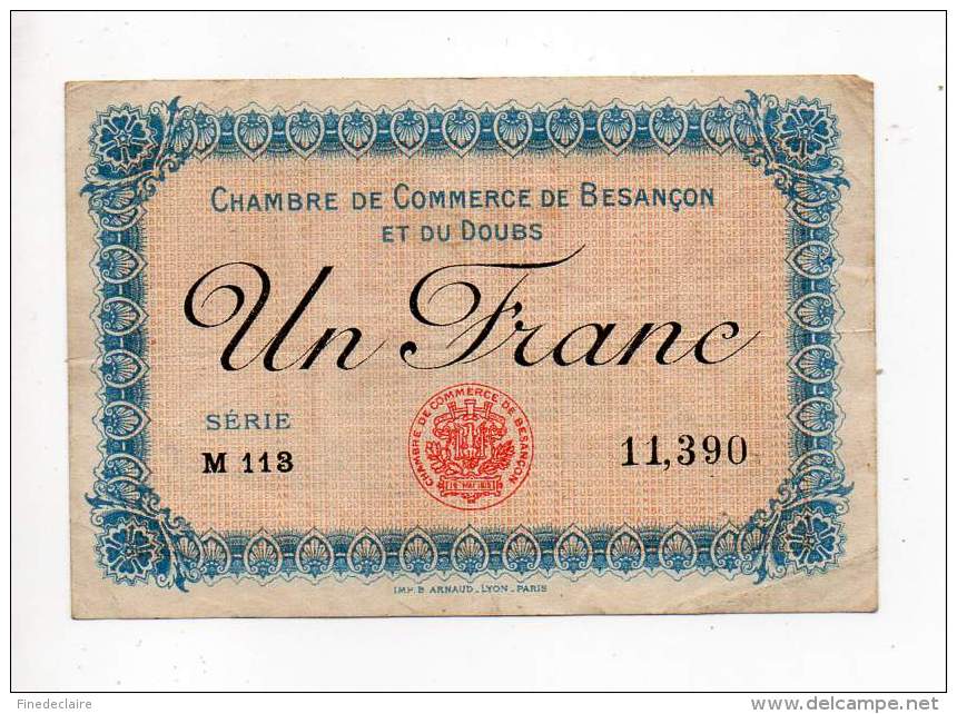 Billet Chambre De Commerce Besançon Et Du Doubs - Remb. 1er Août 1920 - Série 113 -Sans Filigrane - Chambre De Commerce
