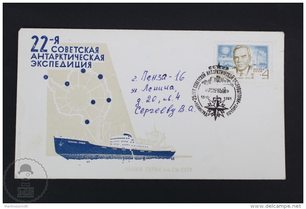 22th Soviet Antarctic Expedition/ Russian Polar Expedition/Mikhail Somov Boat Transport Topic Cover - 1981 Postmarks - Otros & Sin Clasificación