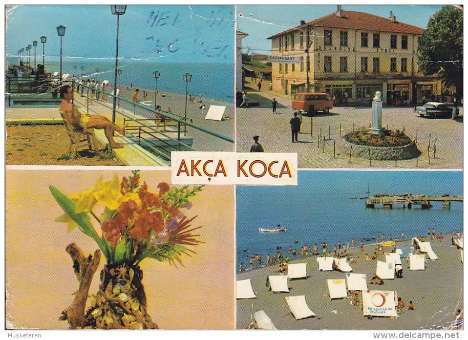 Turkey PPC Akca Koca Ucak Ile Par Avion Airmail Label 1974 Card Karte To FANØ Denmark Dog Hund Chien (2 Scans) - Luftpost