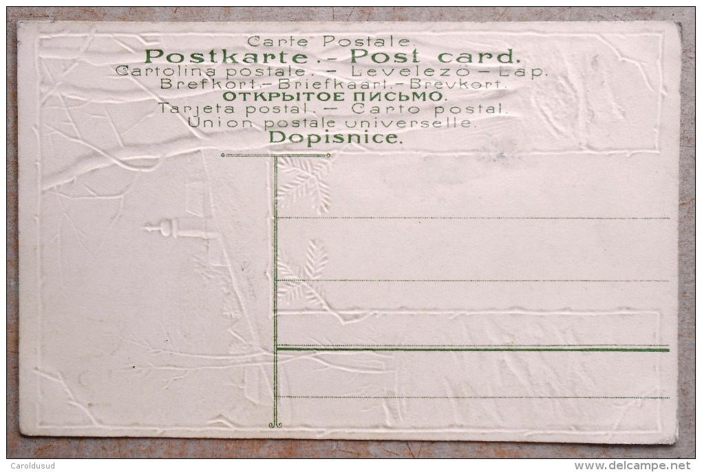 SUPERBE CPA PRECURSEUR Litho Relief Illustrateur Art Nouveau Paysage Neige Arbre Bouleau Cadre Argenté Argent - Bomen