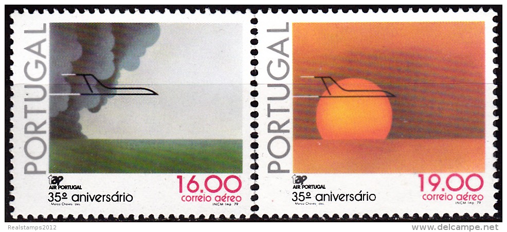 PORTUGAL - (CORREIO AÉREO) 1979, 35º Aniversário Da TAP. ( Série, 2 Valores )   ** MNH / (*) MNG  MUNDIFIL  Nº 12/3 - Neufs