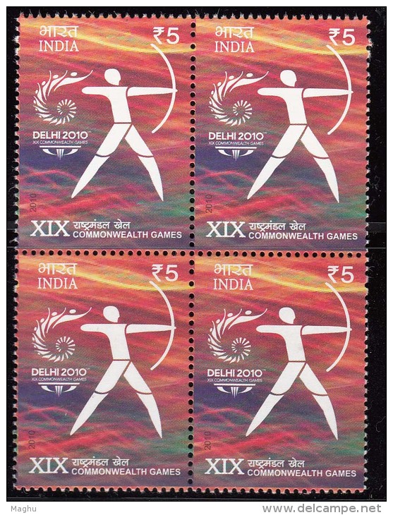 India MNH 2010, Block Of 4, Commonwealth Games, Sport, Archery - Blocks & Kleinbögen