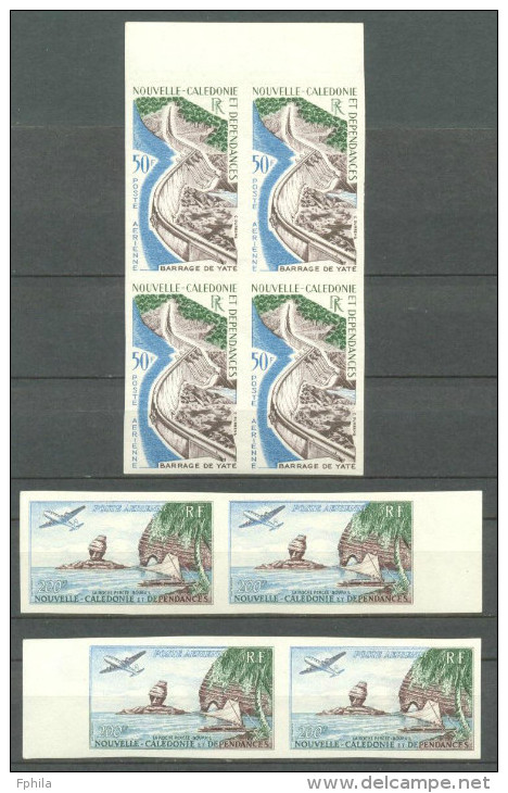 1959 NEW CALEDONIA AIRMAIL IMPERFORATED BLOCK OF 4 + 2x PAIRS MICHEL: 368-369 MNH ** - Ongetande, Proeven & Plaatfouten