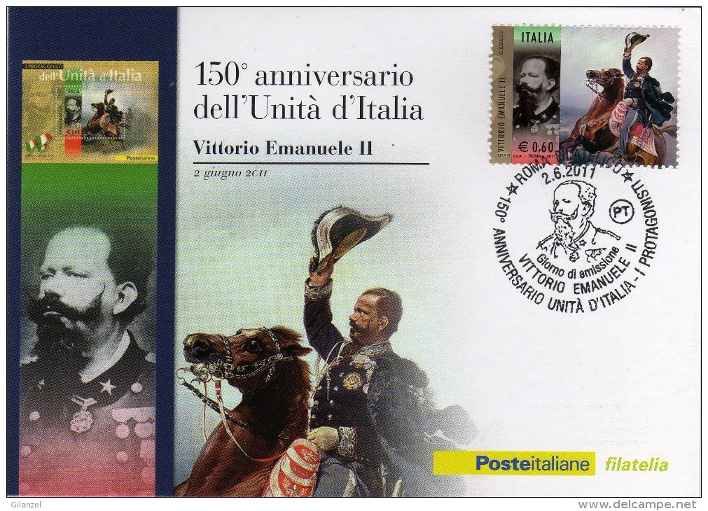 Italia 2011 Cartolina FDC Annullo Roma 150° Unità D'Italia I Protagonisti Re Vittorio Emanuele II - FDC