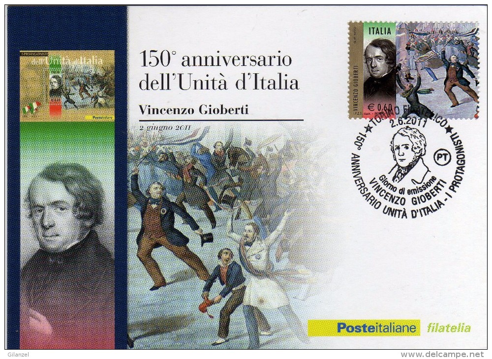 Italia 2011 Cartolina FDC Annullo Torino 150° Unità D'Italia I Protagonisti Vincenzo Gioberti - FDC